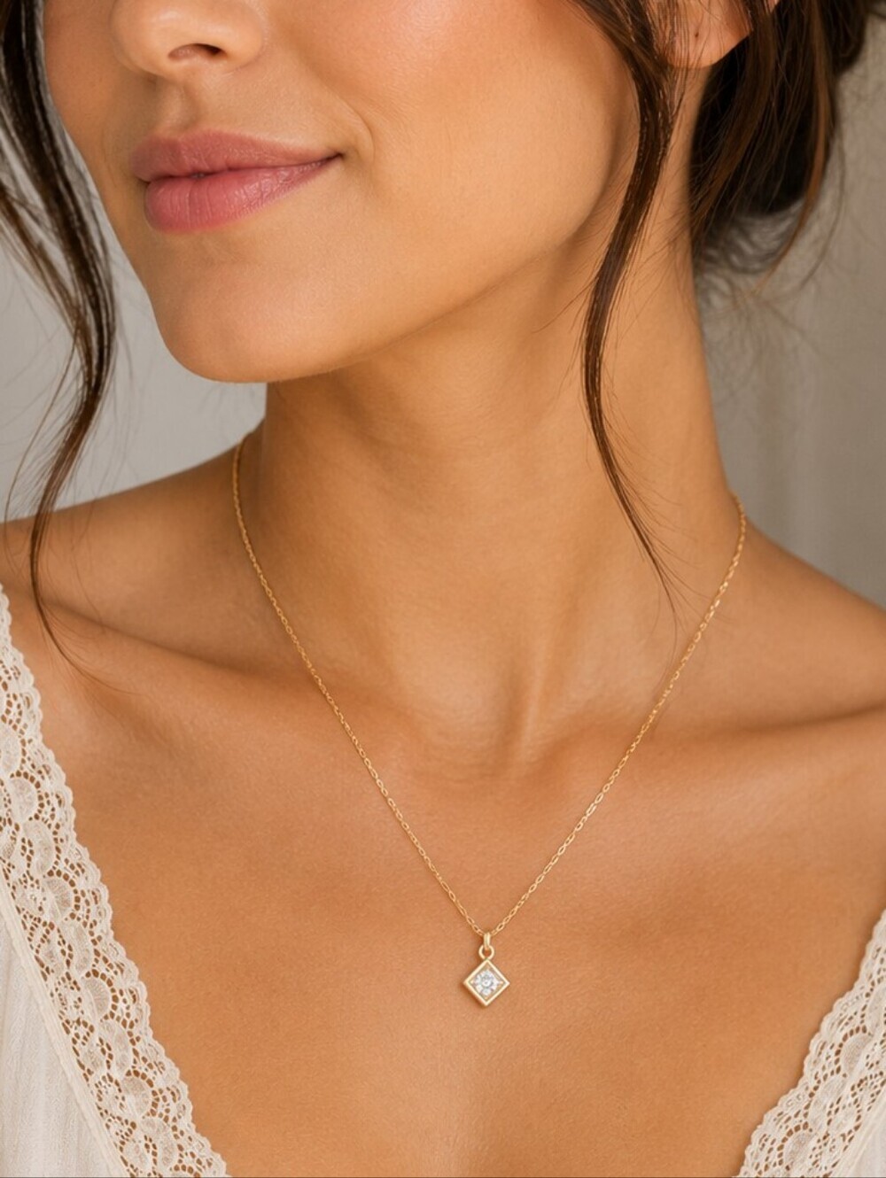 5/$25 Dainty Minimalist Diamond Shape Pendant Chain Necklace